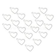 304 Stainless Steel Open Pendants, Heart, Stainless Steel Color, 10x14x0.8mm, Hole: 1.4mm, 200pcs/box(STAS-UN0046-76)