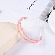 Double Row Cherry Quartz Glass Chip Hair Bands, Hair Accessories for Bridal, with Metal Hair Hoop, 150x125x23mm(PW-WG21554-04)