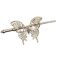 Tibetan Style Alloy Butterfly Hair Sticks, Hollow Hair Ponytail Holder, for DIY Nordic Viking Style Hair Stick Accessories, Antique Golden, 120mm(PW-WGDEFD2-01)