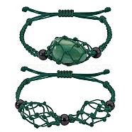 Adjustable Braided Nylon Cord Macrame Pouch Bracelet Making, with Glass Beads, Dark Green, Inner Diameter: 1-7/8~3-1/4 inch(4.7~8.4cm), 2 styles, 1pc/style, 2pcs/set(AJEW-SW00013-10)