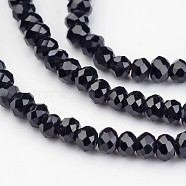 Electroplate Glass Bead Strands, Faceted, Rondelle, Black, 3x2mm, Hole: 1mm, about 196pcs/strand, 16 inch(EGLA-G014-2mm-02)