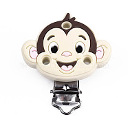 Food Grade Eco-Friendly Silicone Baby Pacifier Holder Clips, with 304 Stainless Steel Clips, Monkey, Stainless Steel Color, PapayaWhip, 52.5x47x21cm, Hole: 4x6mm(SIL-T056-06)