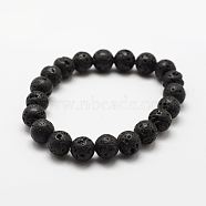 Natural Lava Rock Round Beads Stretch Bracelets, 2 inch(50mm), Bead: 6mm, 30pcs/strand(BJEW-G550-07-6mm)