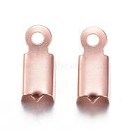 Ion Plating(IP) 304 Stainless Steel Folding Crimp Ends, Fold Over Crimp Cord Ends, Rose Gold, 10x4x3mm, Hole: 1mm, Inner Diameter: 2.5x4mm(STAS-D167-62RG)
