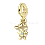Rack Plating Brass Pave Cubic Zirconia European Dangle Charms, Boy Large Hole Pendants, Real 18K Gold Plated, Lead Free & Cadmium Free, Long-Lasting Plated, Orchid, 26.5mm, Hole: 4.5mm, Boy: 16.5x10x3.5mm(KK-R163-08A-G)