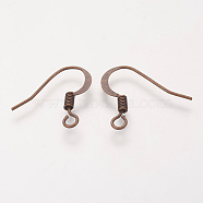 Brass French Earring Hooks, Flat Earring Hooks, Ear Wire, with Horizontal Loop, Nickel Free, Red Copper, 17mm, Hole: 2mm, 21 Gauge, Pin: 0.7mm(KK-Q366-RC-NF)