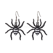 Halloween Themed Spider Alloy Enamel Dangle Earrings, with Iron Earring Hooks, Black, Platinum, 48x35mm(EJEW-JE06072)