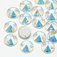 Sew on Rhinestone, K9 Glass Rhinestone, Two Holes, Garments Accessories, Random Color Back Plated, Faceted, Cone, Crystal AB, 18x6mm, Hole: 1mm(RGLA-T105-18mm-001AB)