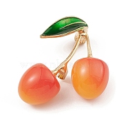 Alloy Enamel Brooch Pin, with Resin, Cherry, Dark Orange, 38.3x37.5x17mm(JEWB-Q030-10G-03)
