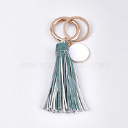 PU Leather Tassel Keychain, with Alloy Enamel Pendants, Iron Key Rings and Alloy Spring Gate Rings, Light Gold, Dark Cyan, 121~128mm(KEYC-T004-06D)