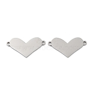 201 Stainless Steel Connector Charms, Valentine's Day Heart Links, Stainless Steel Color, 12x23x1mm, Hole: 1.4mm(STAS-A090-18P)