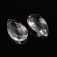 Faceted Teardrop Transparent Glass Pendants, Clear, 28x17x9mm, Hole: 1.5mm(EGLA-R085-03)