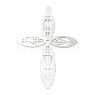 201 Stainless Steel Filigree Pendants, Etched Metal Embellishments, Cross Charm, Stainless Steel Color, 45.5x32x0.2mm, Hole: 1.5mm(STAS-K257-21P)