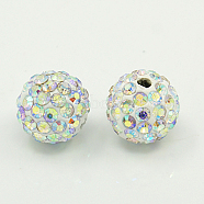 Polymer Clay Rhinestone Beads, Grade A, Round Pave Disco Ball Beads, Crystal AB, 10mm, Hole: 1.5mm(RB-N006-18)