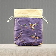 Chinese Style Brocade Drawstring Gift Blessing Bags, Jewelry Storage Pouches for Wedding Party Candy Packaging, Rectangle, Medium Purple, 15x12cm(PW-WG56623-07)