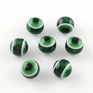 Round Evil Eye Resin Beads, Dark Green, 8x7mm, Hole: 1.8~2mm(RESI-R159-8mm-09)