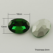 Glass Pointed Back Rhinestone, Back Plated, Faceted, Oval, Green, 13x18x5mm(RGLA-Q012-7)