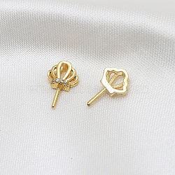 Brass Micro Pave Clear Cubic Zirconia Crown Head Pins, for Baroque Pearl Making, Golden, 12x8mm(BAPE-PW0002-23A-01)