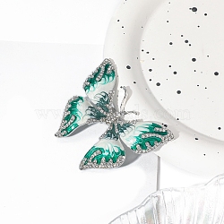 Butterfly Enamel Pins, Alloy Rhinestone Brooches for Backpack Clothes, Sea Green, 50x61mm(PW-WG1B698-02)