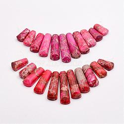 Natural Imperial Jasper Beads Strands, Graduated Fan Pendants, Focal Beads, Dyed, Hot Pink, 15~39x9~10x5~5.5mm, Hole: 1.5mm, 11pcs/strand, 3.54 inch(G-P298-A02)