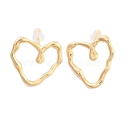 Brass Stud Earrings, Nickle Free, Heart, Real 18K Gold Plated, 19x19mm(EJEW-B58-01G)