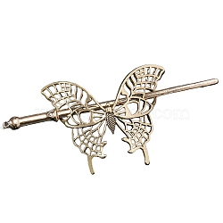 Tibetan Style Alloy Butterfly Hair Sticks, Hollow Hair Ponytail Holder, for DIY Nordic Viking Style Hair Stick Accessories, Antique Golden, 120mm(PW-WGDEFD2-01)