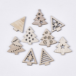 Christmas Theme Laser Cut Wood Shapes, Unfinished Wooden Embellishments, Wooden Cabochons, Christmas Tree, PapayaWhip, 25.5~27x21.5~26x2.5mm(X-WOOD-T011-63)