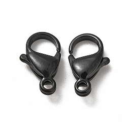 Spray Painted 304 Stainless Steel Lobster Claw Clasps, Black, 15x9x4.5mm, Hole: 1.8mm(STAS-R120-01F-02)