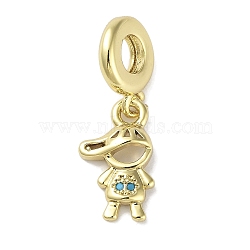 Rack Plating Brass Pave Cubic Zirconia European Dangle Charms, Boy Large Hole Pendants, Real 18K Gold Plated, Lead Free & Cadmium Free, Long-Lasting Plated, Orchid, 26.5mm, Hole: 4.5mm, Boy: 16.5x10x3.5mm(KK-R163-08A-G)