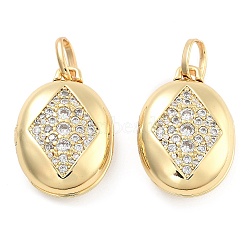 Brass Pave Clear Cubic Zirconia Pendants, with Jump Ring, Oval, 23x16x7mm, Hole: 7mm(KK-U009-11A-G)