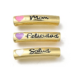 Brass Enamel Heart Word Curved Tube Beads, Real 18K Gold Plated, Cadmium Free & Lead Free, Rack Plating, Long-Lasting Plated, Mixed Color, 22.5x5mm, Hole: 2.5mm(KK-C090-51G)