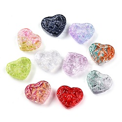 Transparent Glass Beads, Heart with Bowknot, Gradient Color, Mixed Color, 13.5~14x16x7~7.5mm, Hole: 1mm(GLAA-N001-67)