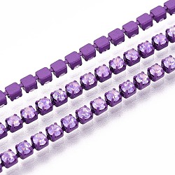 Iron Rhinestone Cup Chains, with Spool, Dark Orchid, 2x2x2mm, about 29.99 Feet(9.14m)/Roll(CH-T006-05B-05)