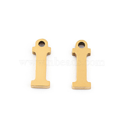 201 Stainless Steel Charms, Alphabet, Letter.I, 8.5x3x1mm, Hole: 1mm(STAS-N091-176I-LG)