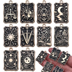 Alloy Enamel Pendants, Rectangle with Tarot Pattern, Black, 28x18mm, 10pcs/set(PW-WG59ACF-01)