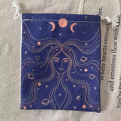 Tarot Card Storage Bag, Cloth Tarot Drawstring Bags, Rectangle with Woman Pattern, Dark Blue, 18x13cm(WICR-PW0001-08-35)