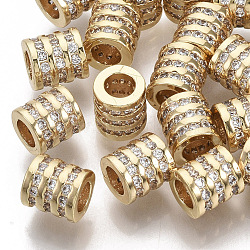 Brass Micro Pave Cubic Zirconia European Beads, Large Hole Beads, Nickel Free, Column, Clear, Real 18K Gold Plated, 6.5x6mm, Hole: 3.5mm(KK-S354-208-NF)