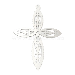 Non-Tarnish 201 Stainless Steel Filigree Pendants, Etched Metal Embellishments, Cross Charm, Stainless Steel Color, 45.5x32x0.2mm, Hole: 1.5mm(STAS-K257-21P)