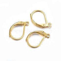 304 Stainless Steel Leverback Earring Findings, with Loop, Real 24K Gold Plated, 15x10x2mm, Hole: 1.4mm, Pin: 1x0.8mm(STAS-P210-31G)