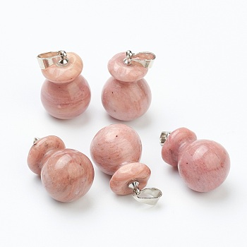 Natural Rhodonite Pendants, with Platinum Brass Findings, Lucky Bag, 20.5x13mm, Hole: 2.5x6mm