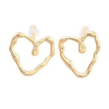 Brass Stud Earrings, Nickle Free, Heart, Real 18K Gold Plated, 19x19mm