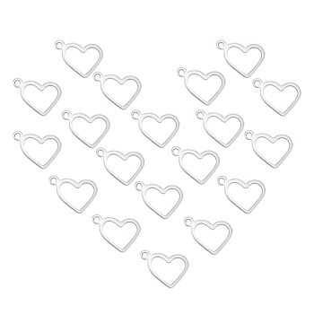 304 Stainless Steel Open Pendants, Heart, Stainless Steel Color, 10x14x0.8mm, Hole: 1.4mm, 200pcs/box