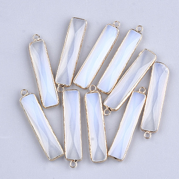 Opalite Pendants, with Brass Findings, Faceted, Rectangle, Golden, 46.5x10x5mm, Hole: 2mm