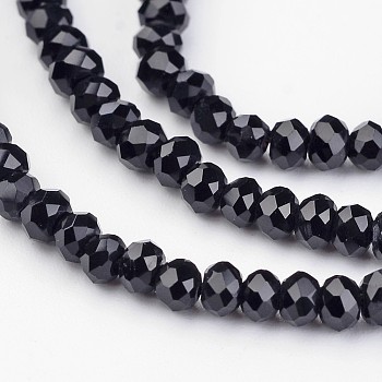 Electroplate Glass Bead Strands, Faceted, Rondelle, Black, 3x2mm, Hole: 1mm, about 196pcs/strand, 16 inch