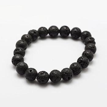 Natural Lava Rock Round Beads Stretch Bracelets, 2 inch(50mm), Bead: 6mm, 30pcs/strand
