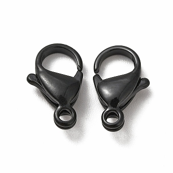 Spray Painted 304 Stainless Steel Lobster Claw Clasps, Black, 15x9x4.5mm, Hole: 1.8mm
