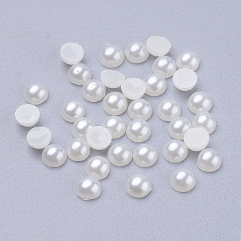 4MM Half Round Acrylic Cabochons Nail Art Gem Decorations, Imitated Pearl Style, Creamy White, Size: about 4mm in diameter, 2mm thick