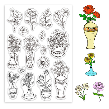 PVC Plastic Stamps, for DIY Scrapbooking, Photo Album Decorative, Cards Making, Stamp Sheets, Vase Pattern, 160x110x3mm
