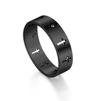 Stainless Steel Cross Finger Ring, Hollow Ring for Men Women, Electrophoresis Black, US Size 10(19.8mm)