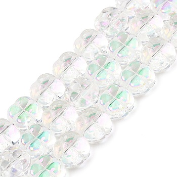 Electroplate Glass Beads Strands, Plum, Colorful, 10x10x6mm, Hole: 0.9mm, about 64~66pcs/strand, 24.69~25.87''(62.72~64.68cm)